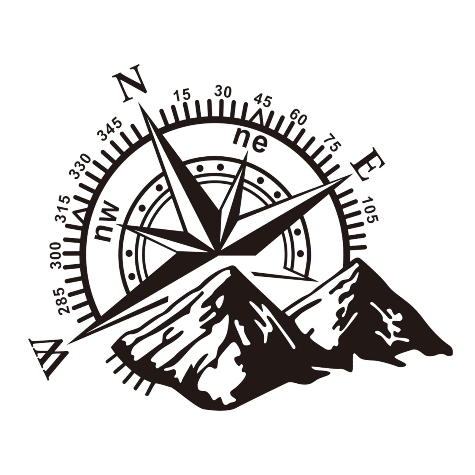 Mountain Compass Stickers Decal,Waterproof Vinyl Auto Body Side,Window, Hood Decal Car Stickers for black
