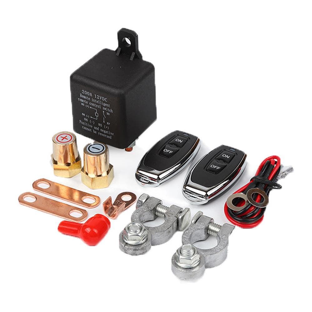 12 V Car Relay 200A Remote Dual Wireless Remote Disconnect Switch Copper Coil Battery Isolator 2pcs remote controllers & 2pcs connector multicolour