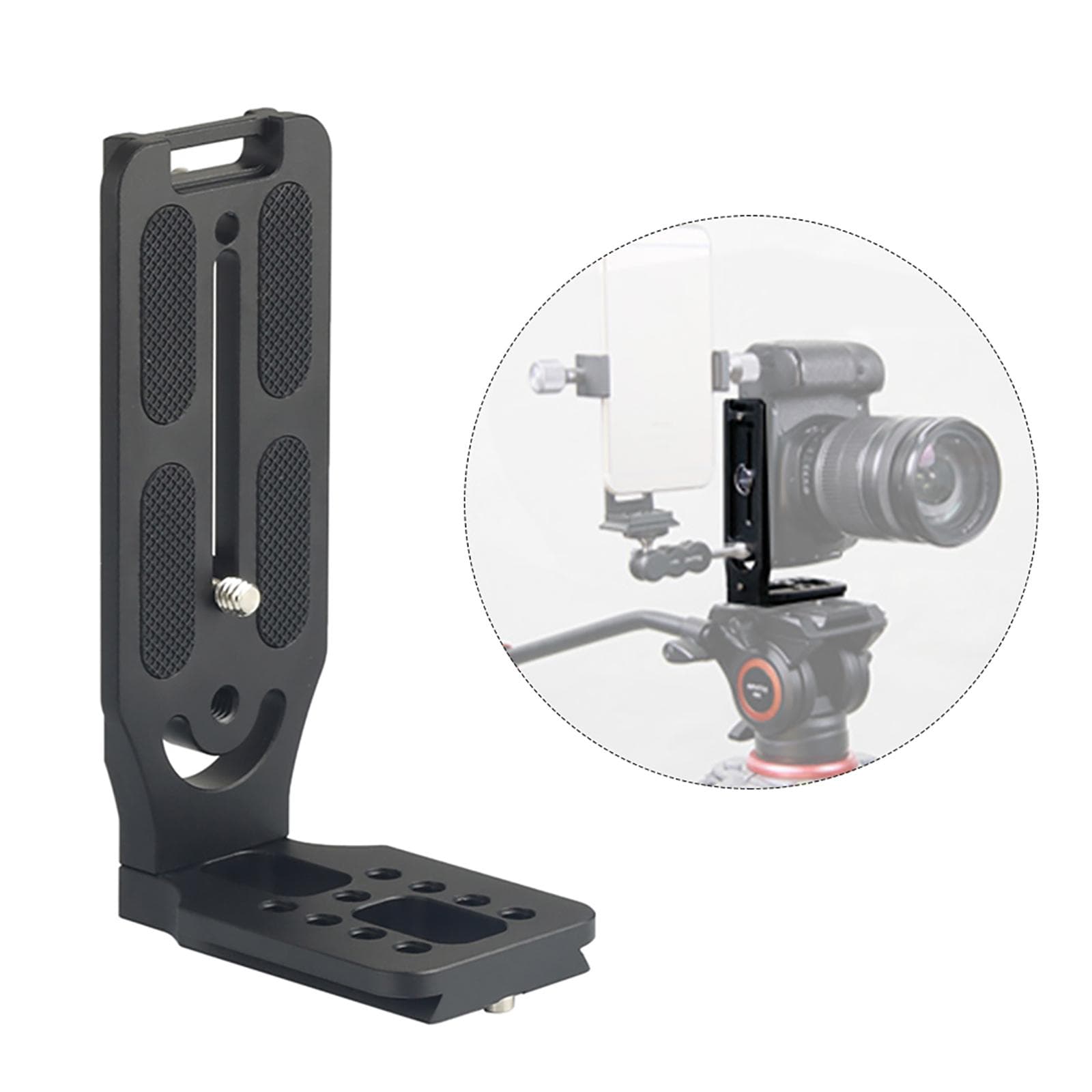 Camera Vertical Clapper L-shaped Bracket Aluminum Alloy Quick Release Plate 1/4 Inch Screw Mounts black