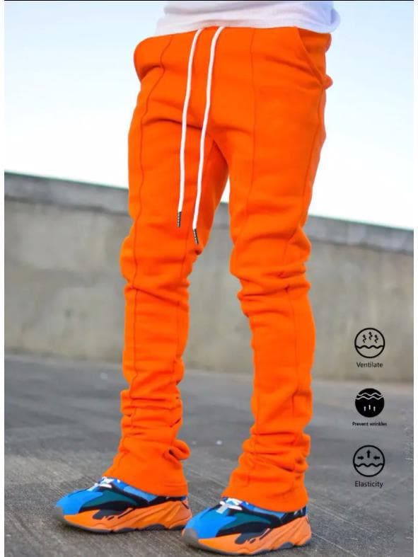 Men's Slim Fit Bell-Bottom Sports Pants with Drawstring Waist S orange