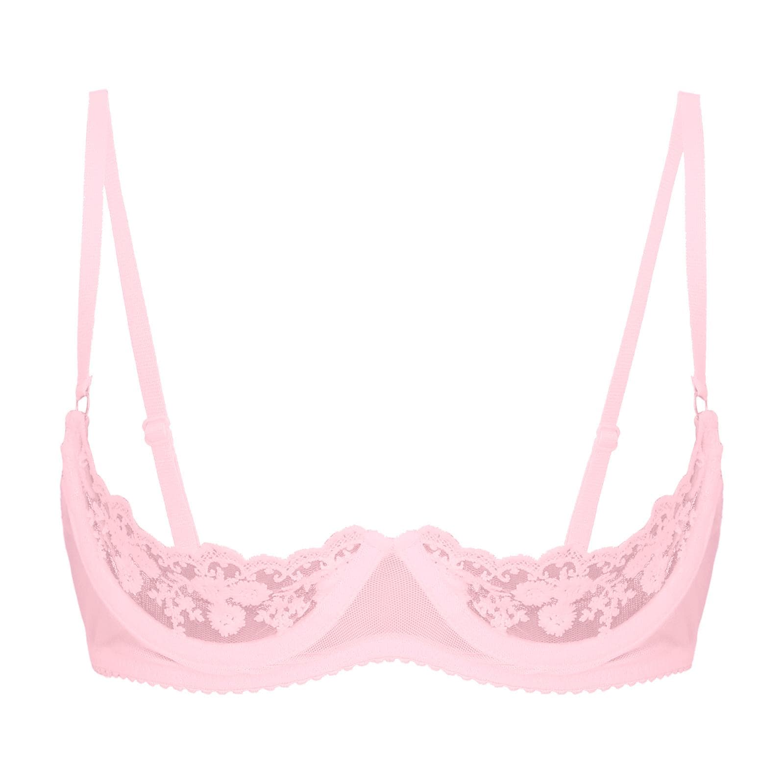 Sexy Women 1/2 Cup Push Up Underwire Lace Bra Underwear Adjustable Fabric Brassiere Lingerie 4XL pink