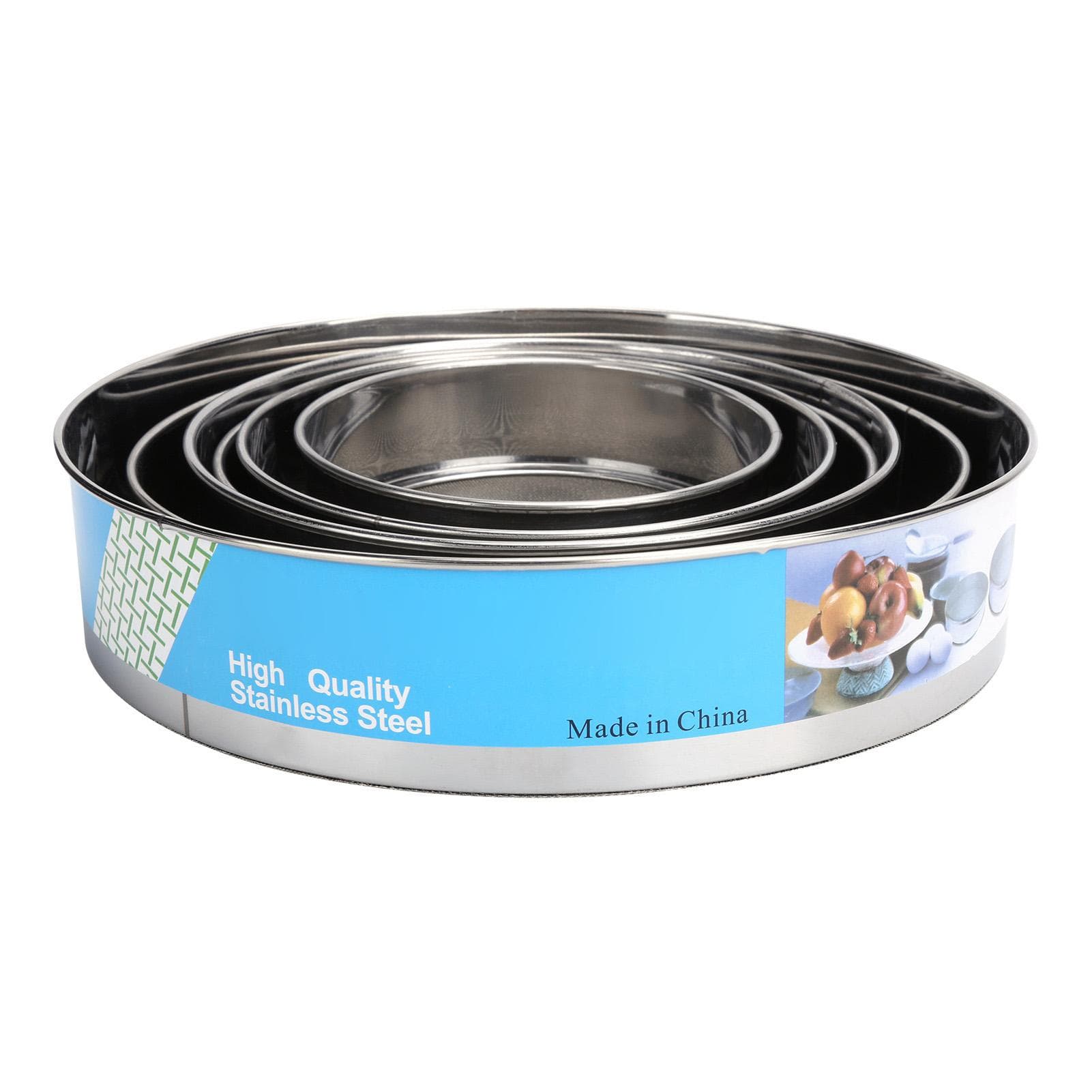 6PCS Stainless Steel Fine Mesh Flour Sieve Set Round Shape Flour Filter Strainer Kitchen Tools