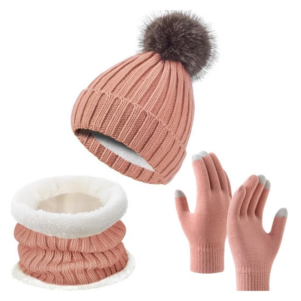 3 Pcs/Set Unisex Winter Beanie Scarf Gloves Set Thick Knitted Warm Cap Gloves Elastic Ear Windproof Winter Outdoor Cy