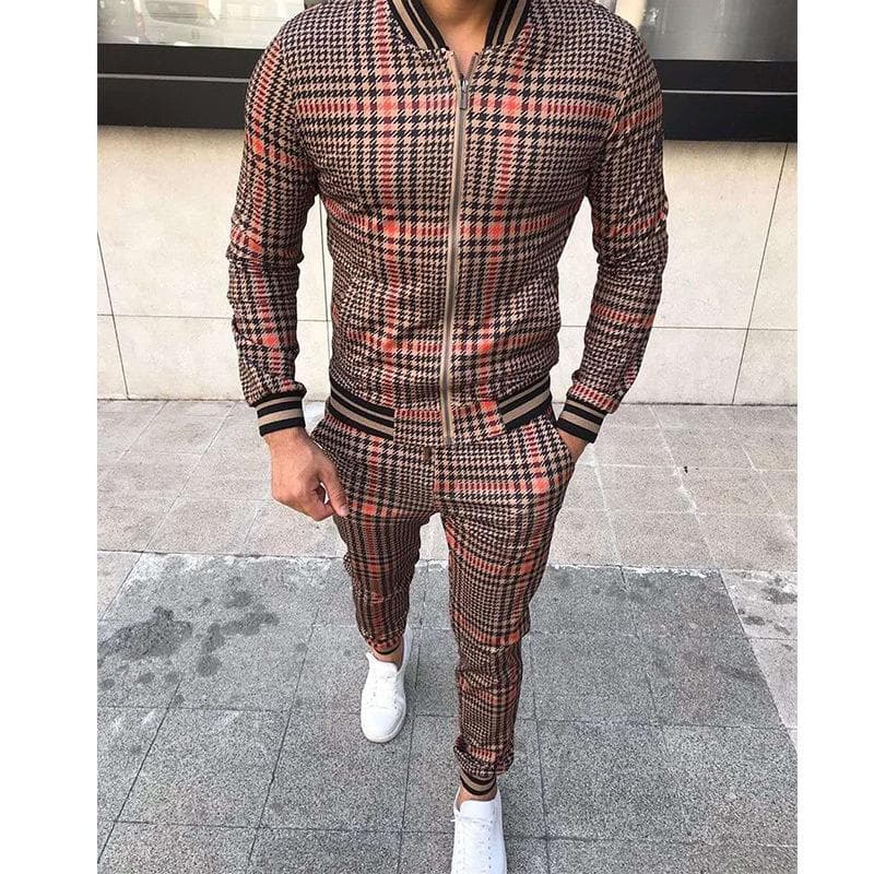 Tracksuit Men Sportsuits Gentlemen Set Zipper jacket suit Long Sleeve stripe Coat+Pants Gyms Men Set Casual Sportswear Suit XXXL