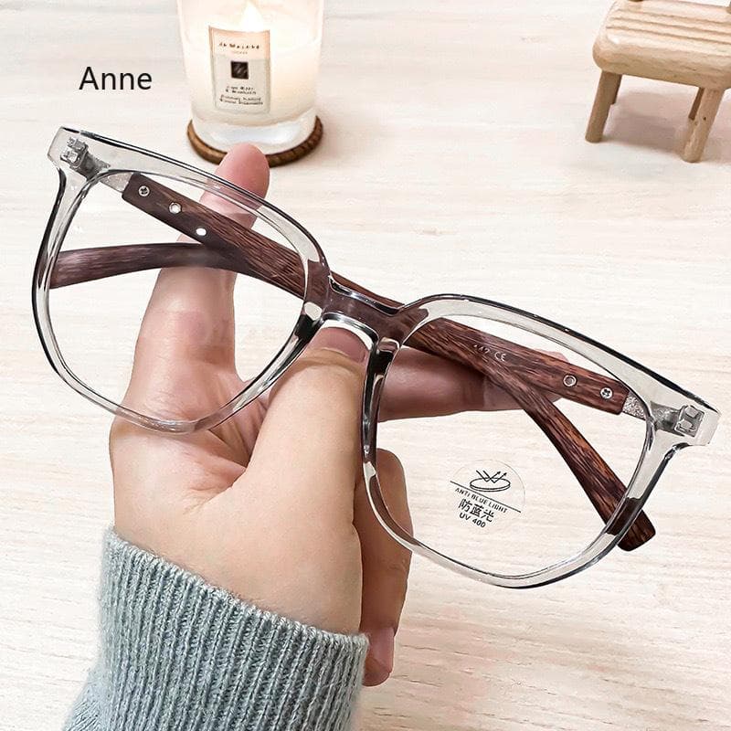 Square Men's Myopia Eyeglasses Wood Grain Legs Metal Rivets Short Sight Eyewear 0 to -4.0 -4.0
