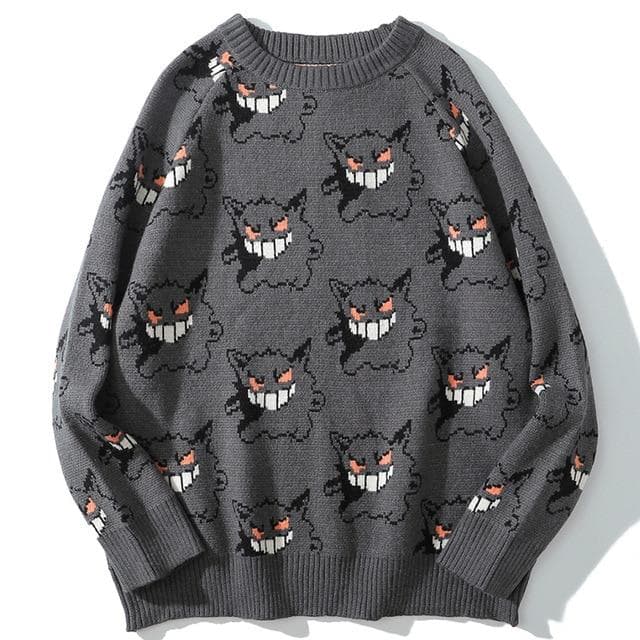 Sweater Men Harajuku Gengar Hip Hop Streetwear Men Clothing Spandex Pullover O-neck Oversize Fashion Casual Couple Male Sweaters L black