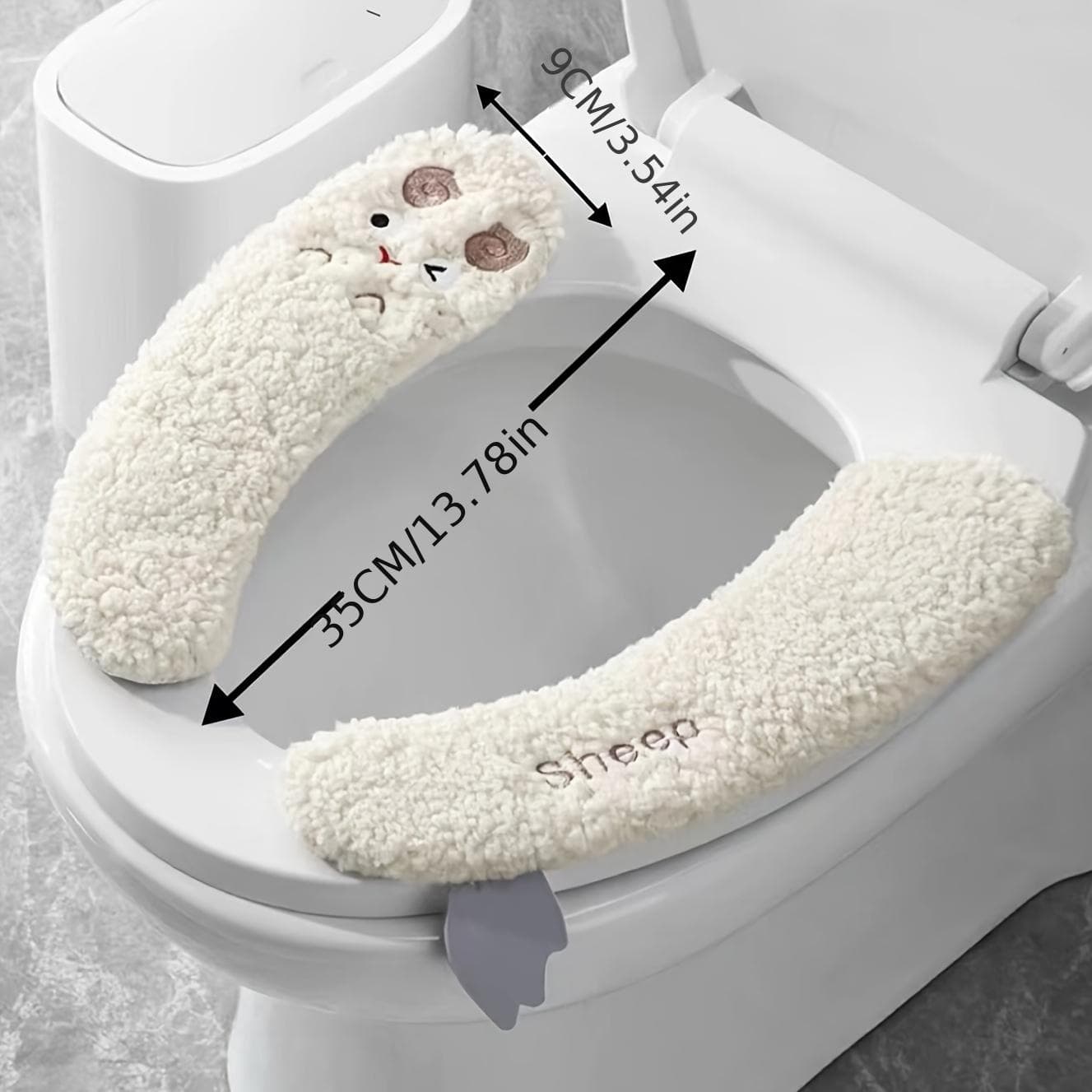 Plush Thickened Aseptic Toilet Seat Covers - 1 Pair, Adhesive, Warm & Soft for All Seasons, Hand-Washable Polyeste white