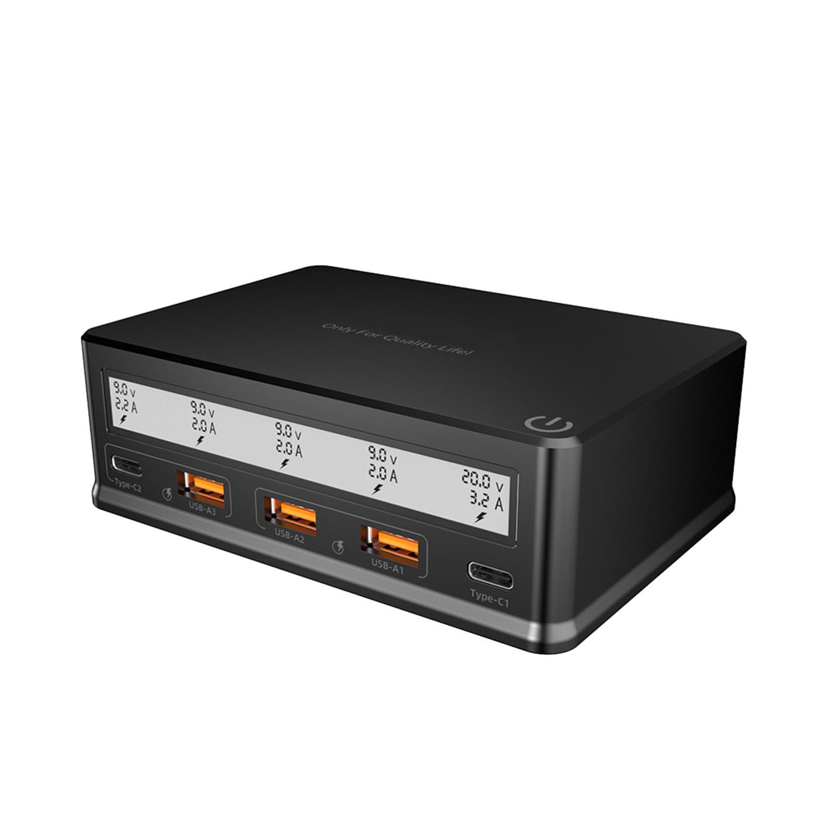 USB Wall Charger 110W 5-Port USB Charging Station Multi Port USB Hub Charger Compact Size LCD UK Plug black