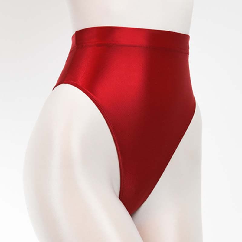 1PC Wet Look Thin Panties Satin Glossy Lingerie G-string Thong Breathable Hipster Shiny Underwear XL wine red