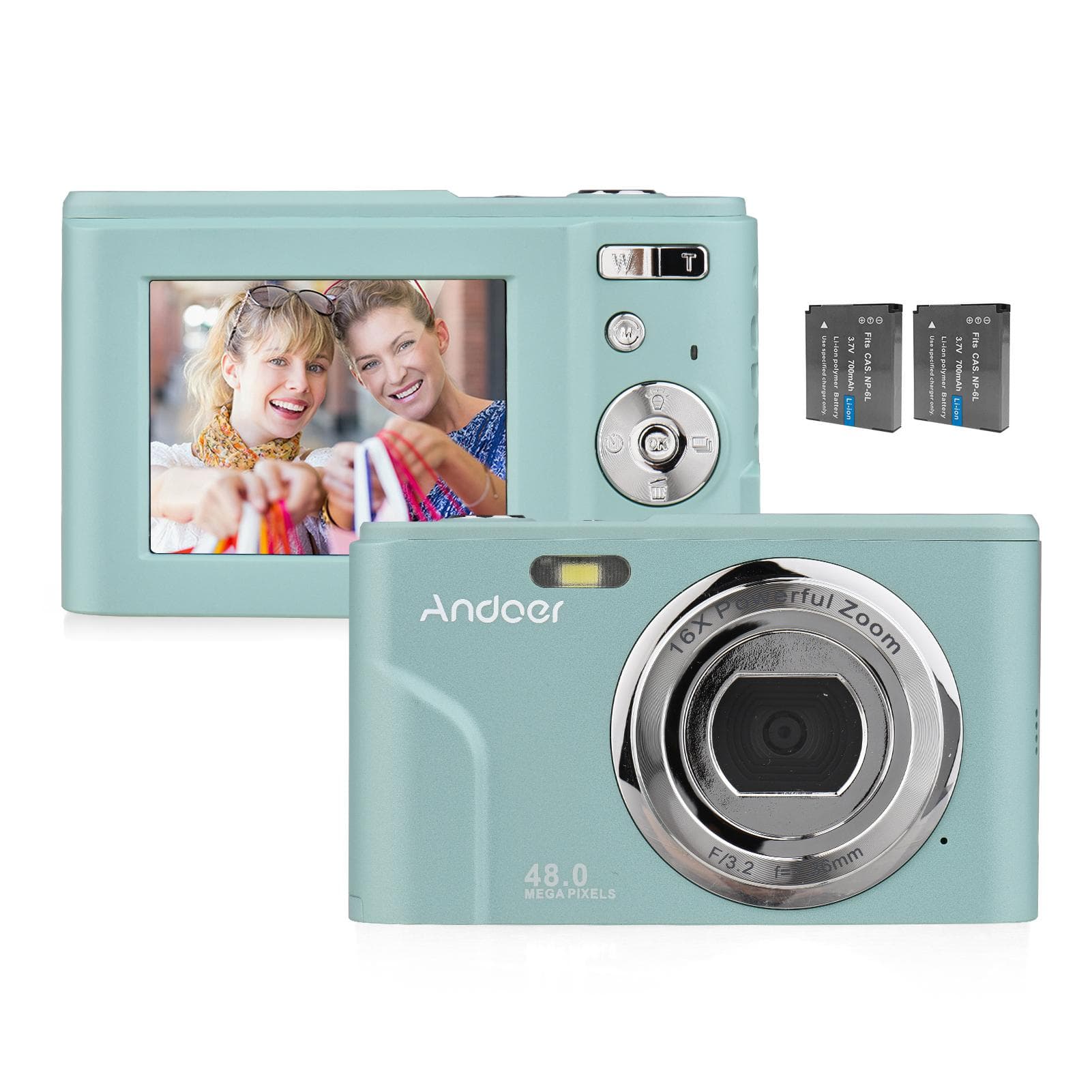 Andoer Portable Digital Camera 48MP 1080P 2.4-inch IPS Screen 16X Zoom Auto Focus Self-Timer 128GB green