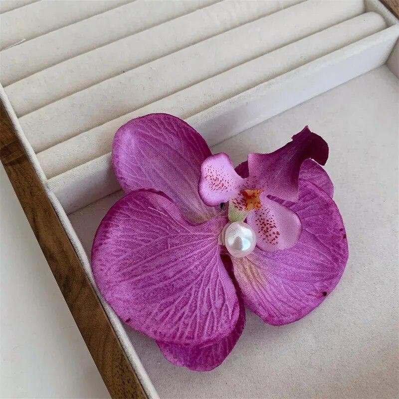 Creative Design Phalaenopsis Flower Hair Claws Headwear Women Fashion Retro Pearl Floral Exaggerated Hairpin Hair Accessories purple