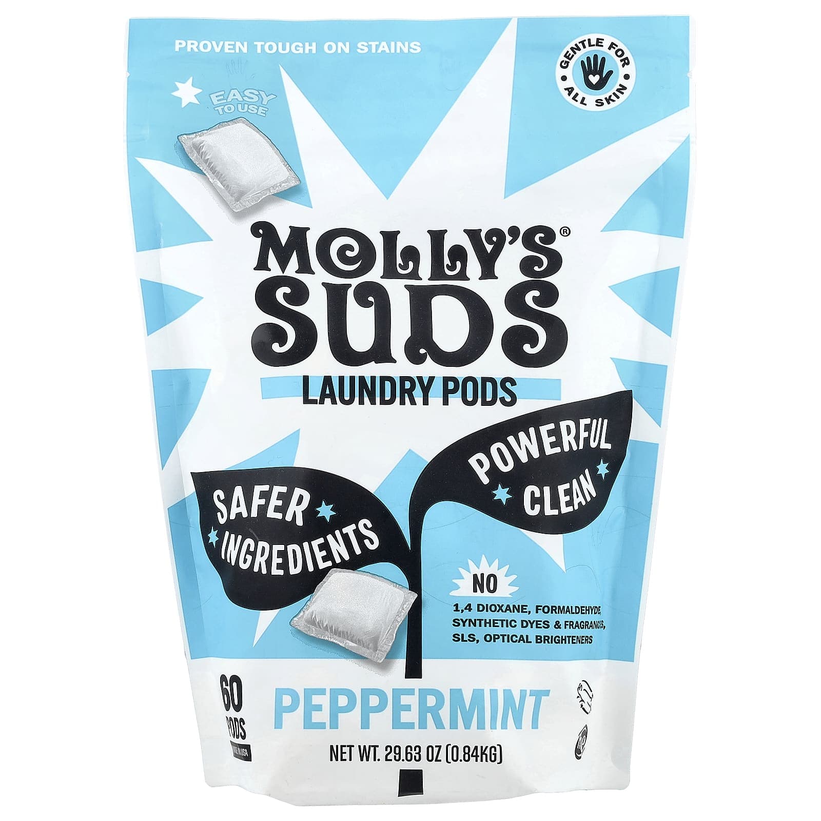 Molly's Suds Laundry Pods, Peppermint, 60 Pods, 0.84 kg (29.63 oz)