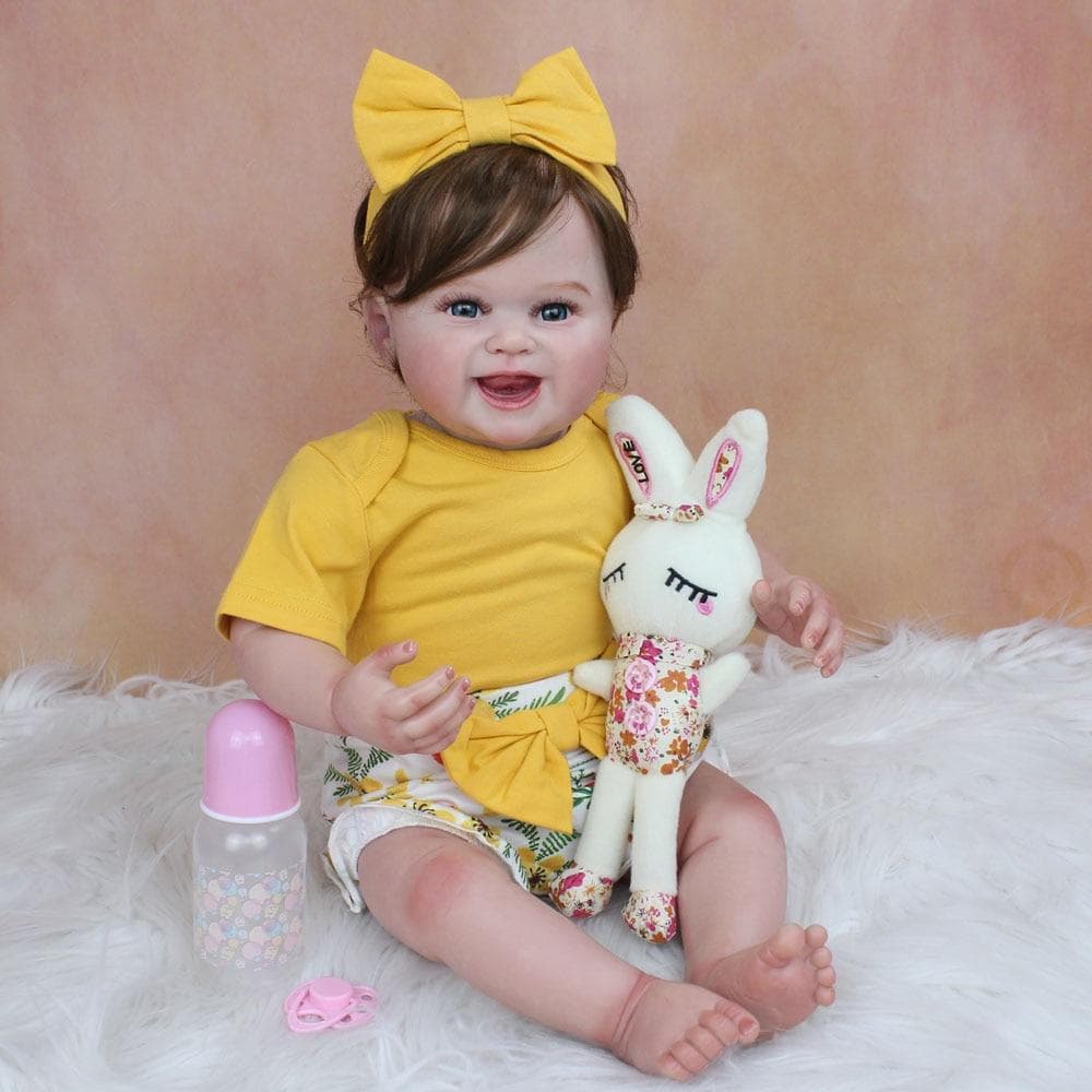 BZDOLL 3D-Paint Skin Silicone Reborn Baby Girl Toy Realistic 55CM Smiling Princess Toddler Art Doll With Vascular Vein Play House 55cm 3D-paint Skin Doll