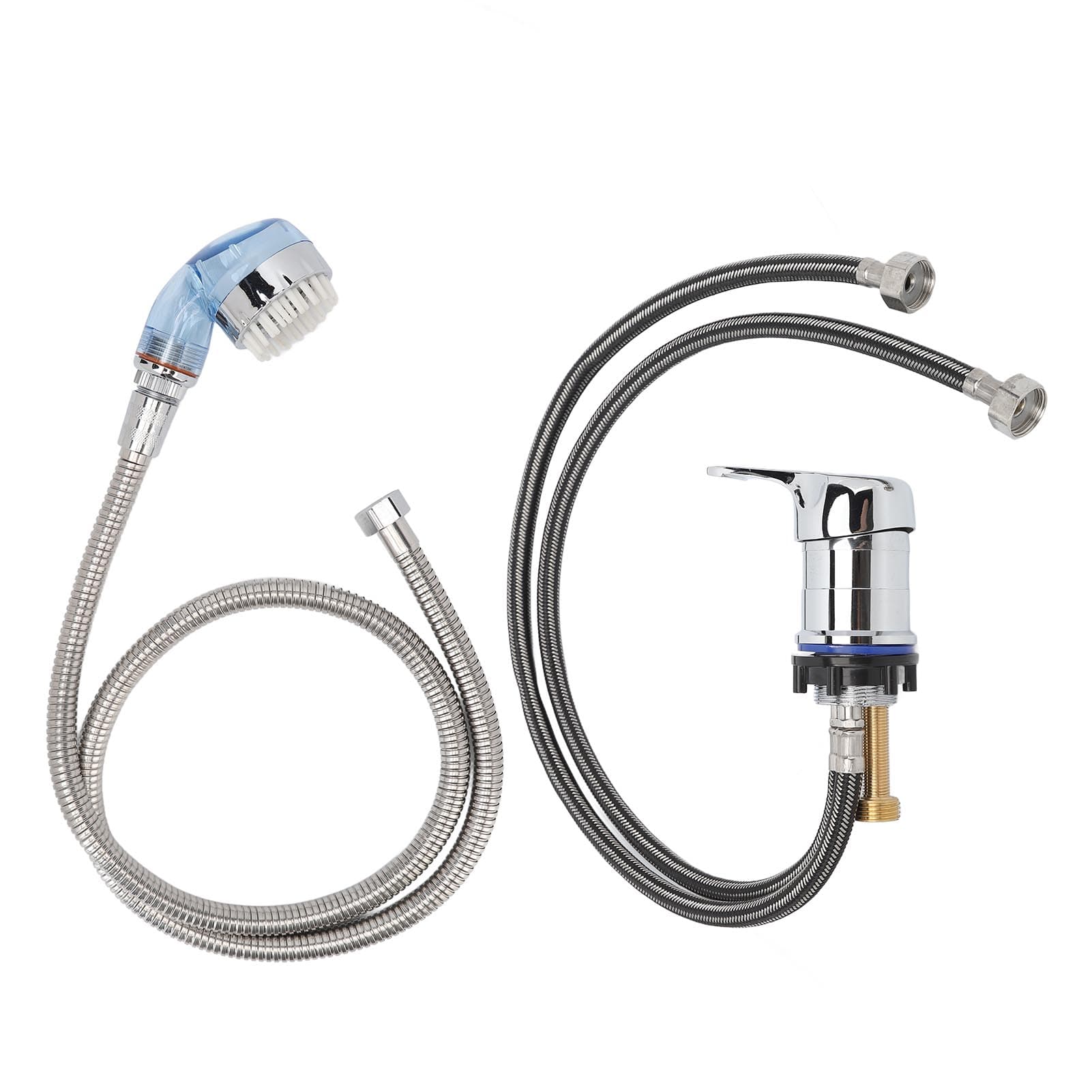 Shampoo Bowl Faucet Hot Cold Water Valve Hair Salon Sprayer Kit With 70cm Pipe 120cm Soft Hose Blue