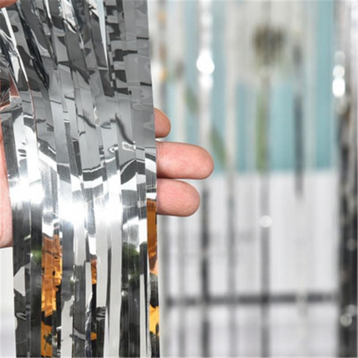 Party Favors Wedding Decoration Party Supplies Photozone Rain Tinsel Foil Curtain Birthday Party Wall Drapes Photo Zone Backdrop Type B(1*2m) silver