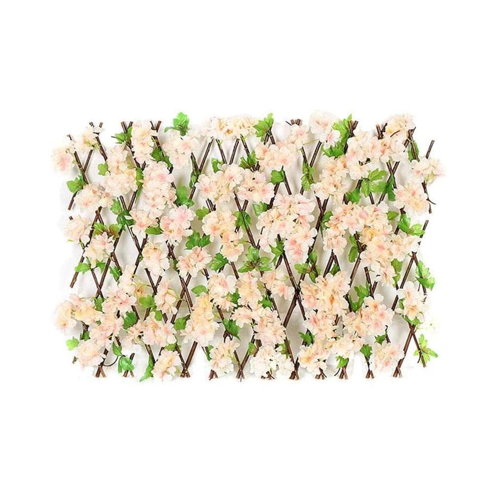 Wooden Retractable Fence Expanding Fence Hedge With Artificial Flower Leaves Garden Decoration