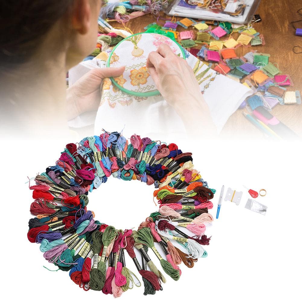 Cross Stitch Kit 100 Colors Embroidery Thread DIY Sewing Needlework Accessories