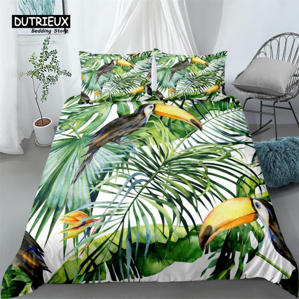 3D Toucan Birds Duvet Cover Set, Fashion Bedding Set, Soft Comfortable Breathable Duvet Cover, For Bedroom Guest Room Decor EU single(135x200cm)
