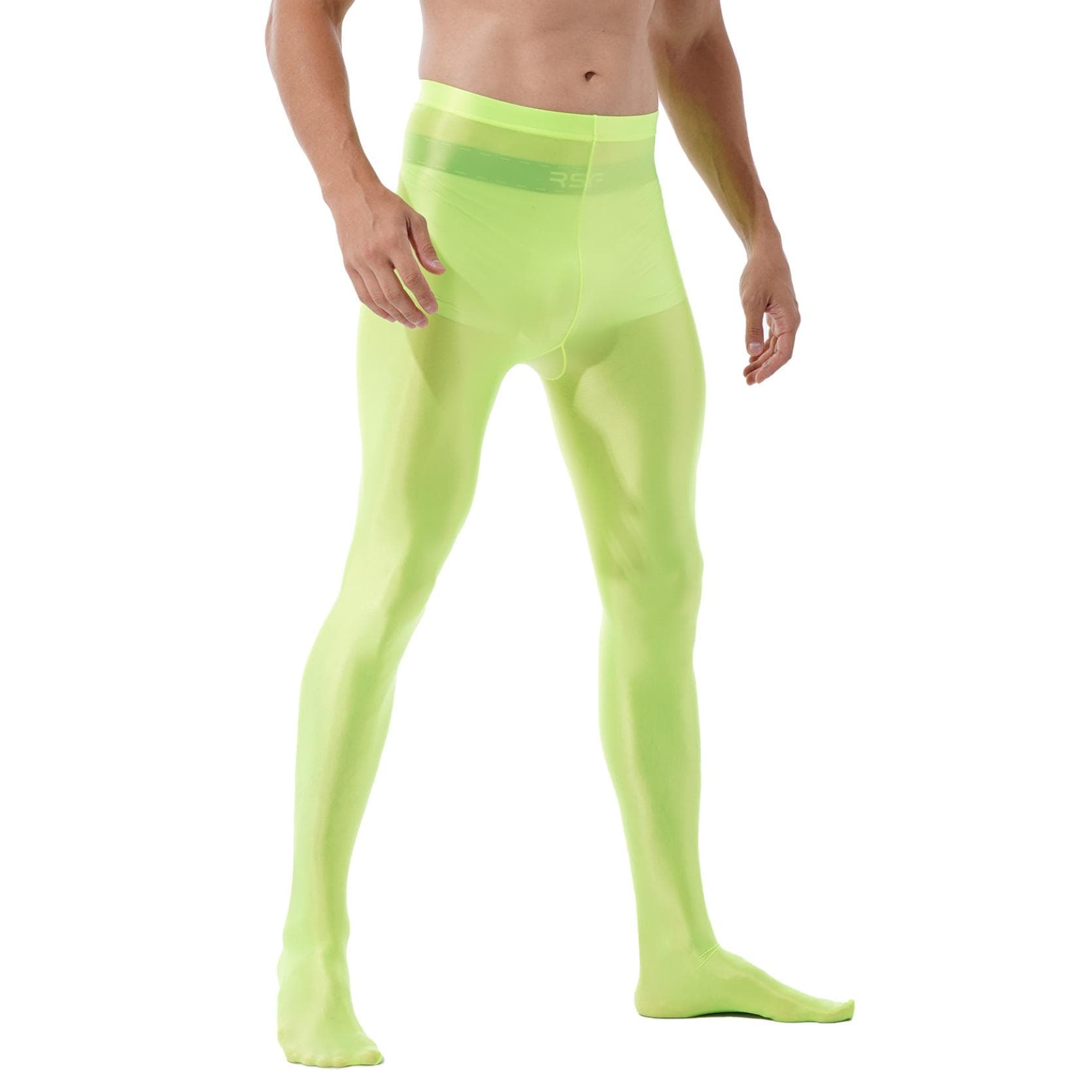 Men High Waist Shiny Pantyhose Stockings Leggings Fitness Workout Sports Trousers Tights