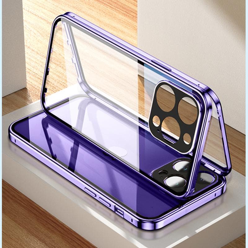 360 Full Lens Metal Magnetic Case For iPhone 16 15 14 Plus 13 12 Pro Max Aluminum Bumper Snap Lock Double Sided Glass Phone Cover For iPhone 14 Pro