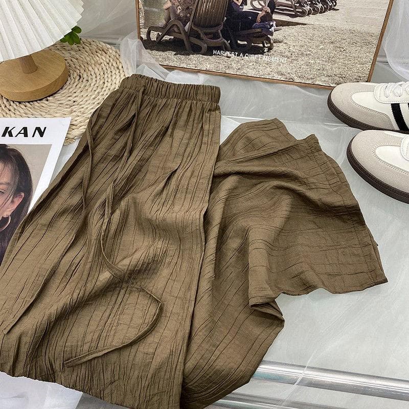 Draped Wide-leg Pants for Women In Spring and Summer Thin Loose Slim Straight Pants Korean Style Drawstring Elastic High Waist Yamamoto Women's Pants XXXL
