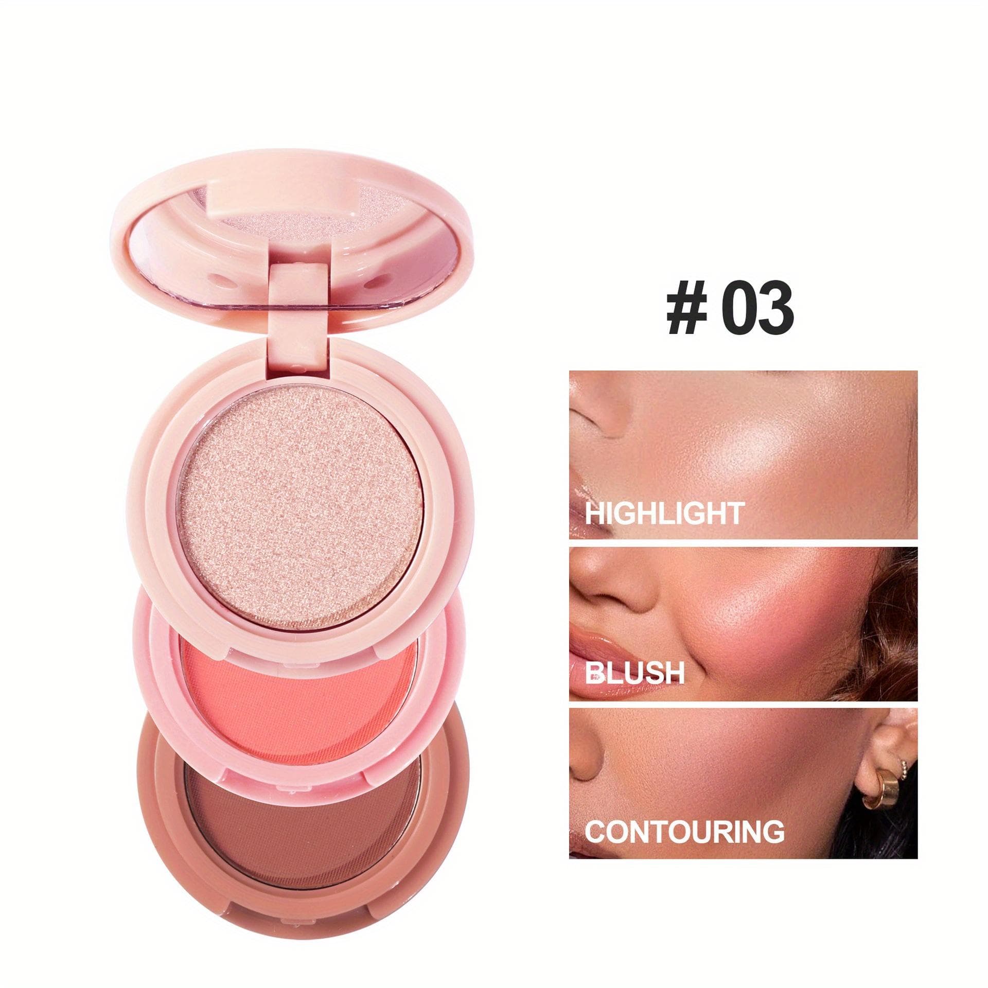 Highlight Blush Repair Volume 3in1 All-in-one Disc Brighten Skin Tone Improve Nose Shadow Makeup Suitable for Women 03#