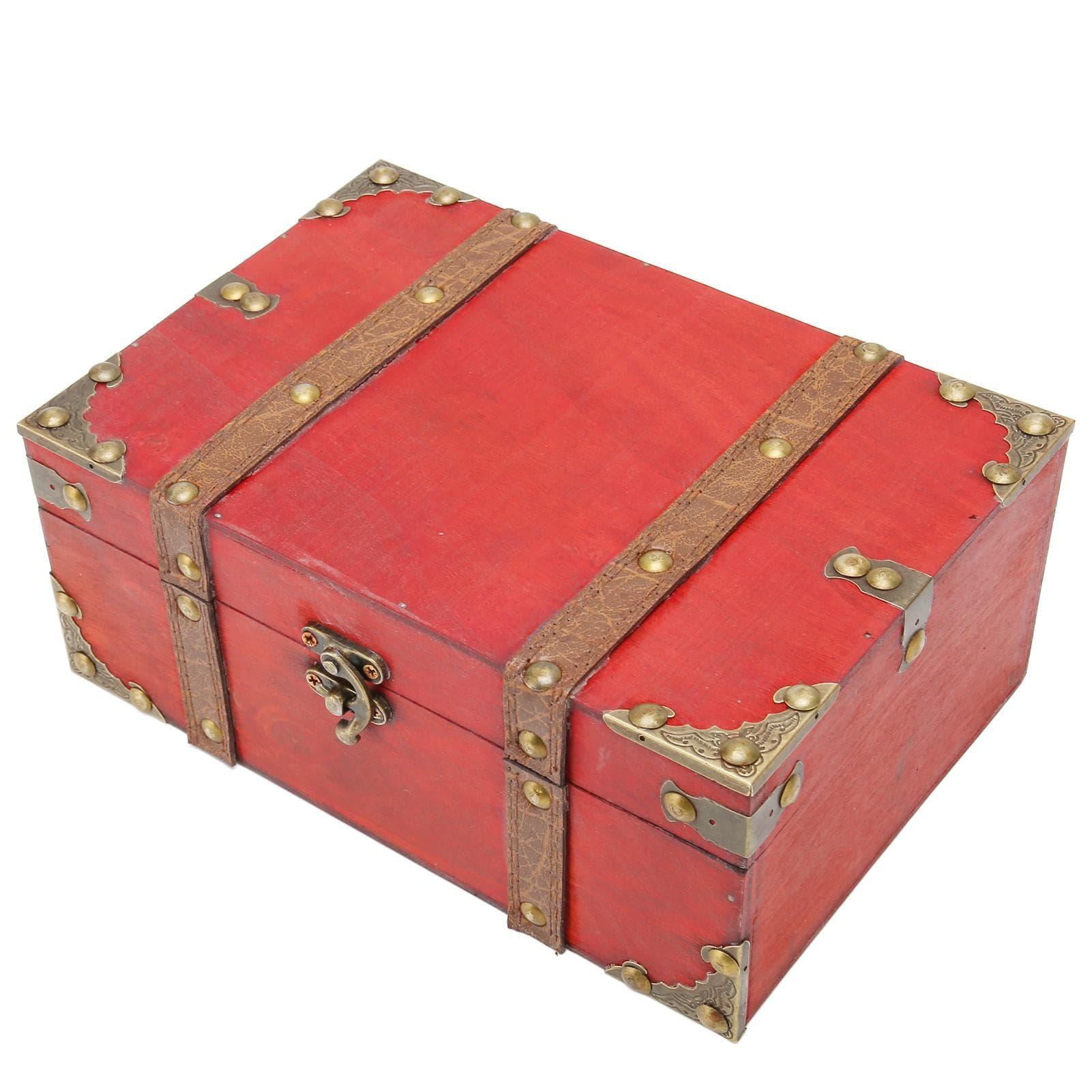 Rectangle Treasure Chest Vintage Large Capacity Reinforced Corners Wood Treasure Box for Postcards Small