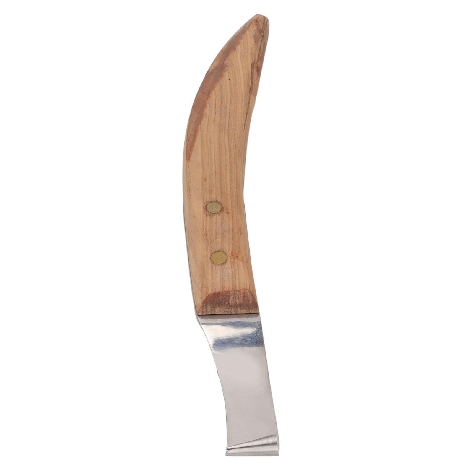 Left Hand Hoof Knife with Wooden Handle Steel Curved Livestock Cattle Hoof Trimming Tool