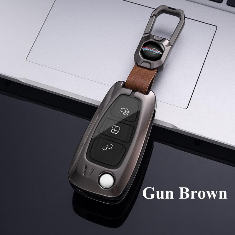 Car Key Case Cover for Ford Focus C-Max S-Max Galaxy Mondeo Ranger Transit Tourneo Custom For Ford Focus 3 4 ST MK3 MK4 Fiesta Fusion Kuga Ecosport A Style brown