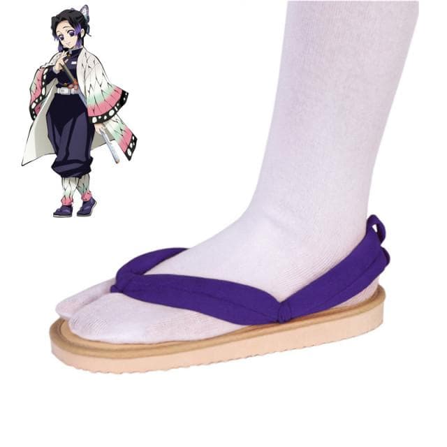 Anime Demon Slayer Cosplay Shoes Kimetsu No Yaiba Kamado Tanjirou Clogs Sandals Kamado Nezuko Geta Kochou Shinobu Flip Flops 34-35 purple