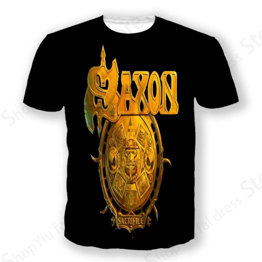 Rock Band Saxon Band 3d Print Tshirt Men Fashion T-shirt Hip Hop Tops Tees Men Clothes Heavy Metal Tops 5XL