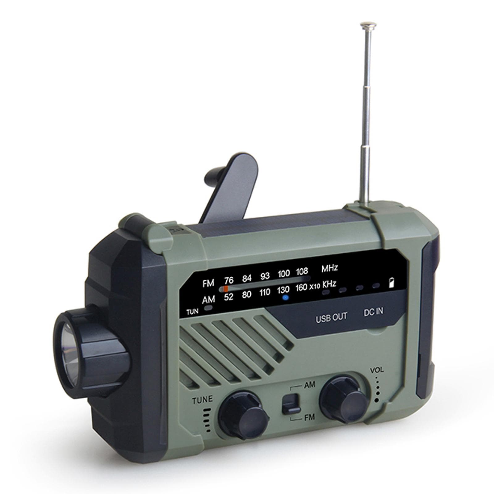 Digital FM AM Radio Outdoor Emergency Lamp Solar Hand Crank Radio Flashlight LED Reading Light SOS green