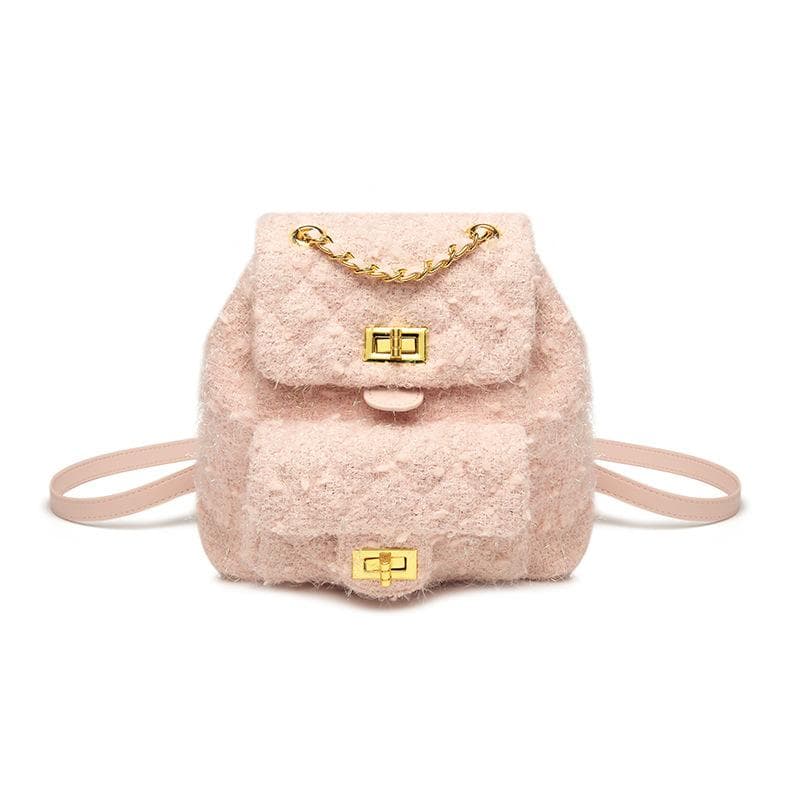 Woolen Bags, Women's Spring and Summer Niche Design Chain Backpacks, Multi-functional Single-shoulder Handbags pink