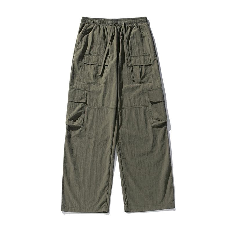 Three Dimensional Multi Pocket Work Pants, Autumn Pants, Spliced Outdoor Loose Casual Pants XXXL green
