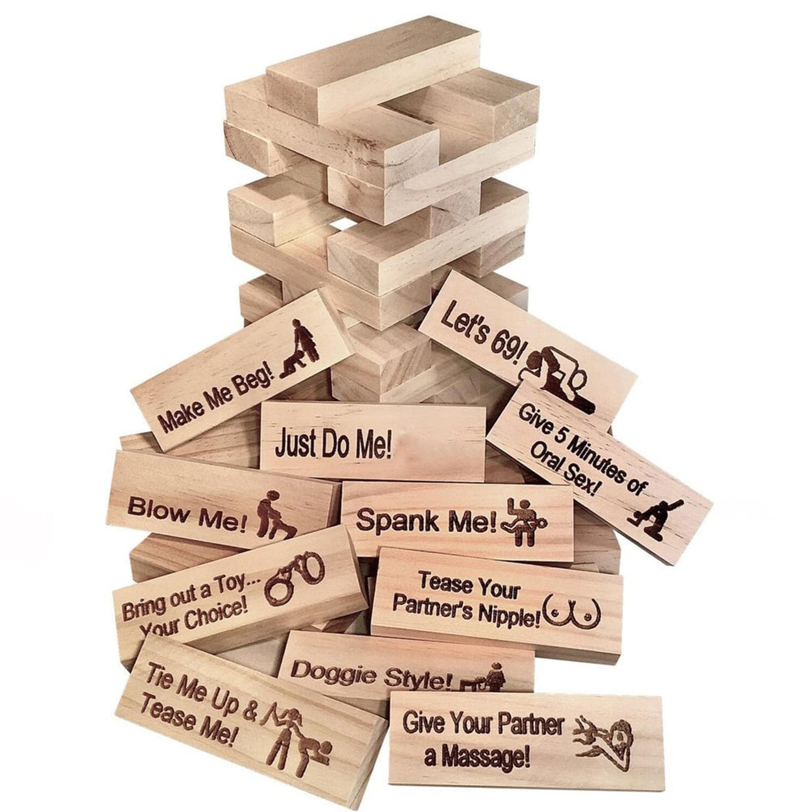 48pcs Dating Night Game Tumbling Tower Game, Wooden Stacking Tower Games For Couple, Couple Activities & Dating Night Ideas beige