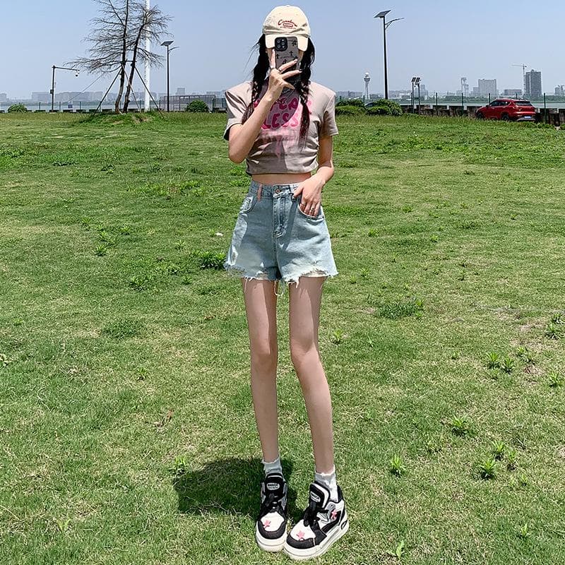 Ripped Denim Shorts for Women In Spring and Summer New Loose Korean High-waisted A-line Slimming Versatile Shorts 2XL