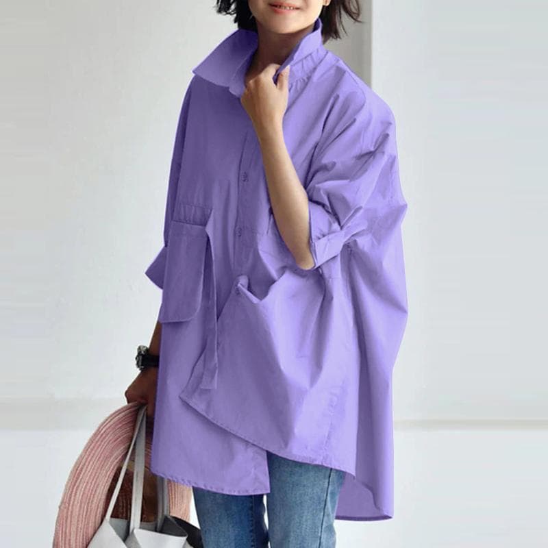 ZANZEA Womens Casual Turn Down Collar 3/4 Sleeve Loose Blouse Shirts 5XL purple