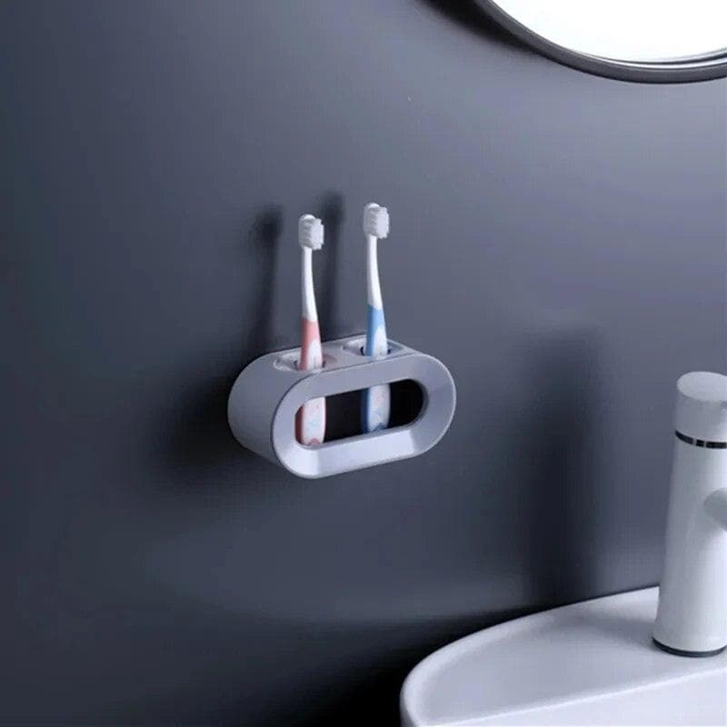 1pc Electric Toothbrush Holder Wall-Mounted Holder Space Saving Bathroom Accessories Double Hole Self-adhesive Stand Rack grey