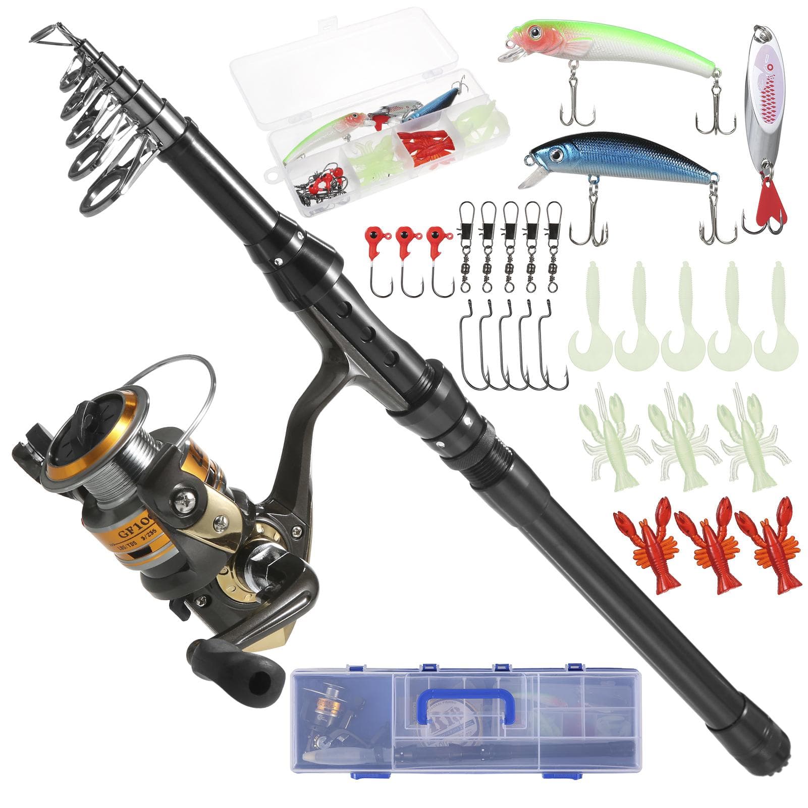 Fishing Rod and Reel Combos Telescopic Fishing Pole with Spinning Reel Combo Kit Fishing Line Lures 2.1m
