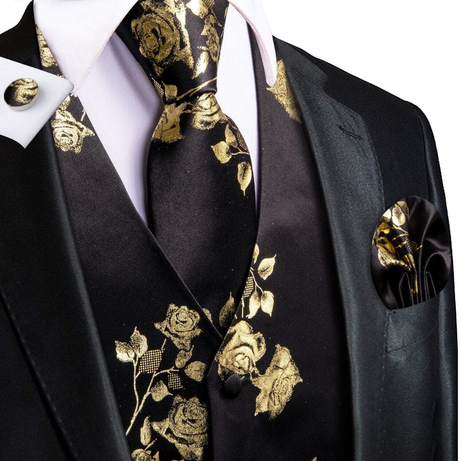 Hi-Tie Tuxedo waistcoat for Men Suit Vest Necktie Handkerchief Cufflinks Set for Wedding Business S