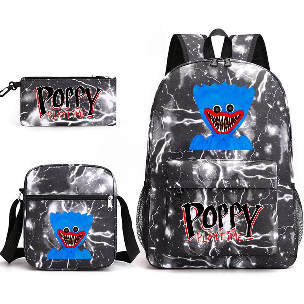 Friday Poppy Playtime Sausage Monster Doll Backpack Huggy Wuggy 3 PCS Set Book Bag for Boy Canvas Breathable Student School Bag One size