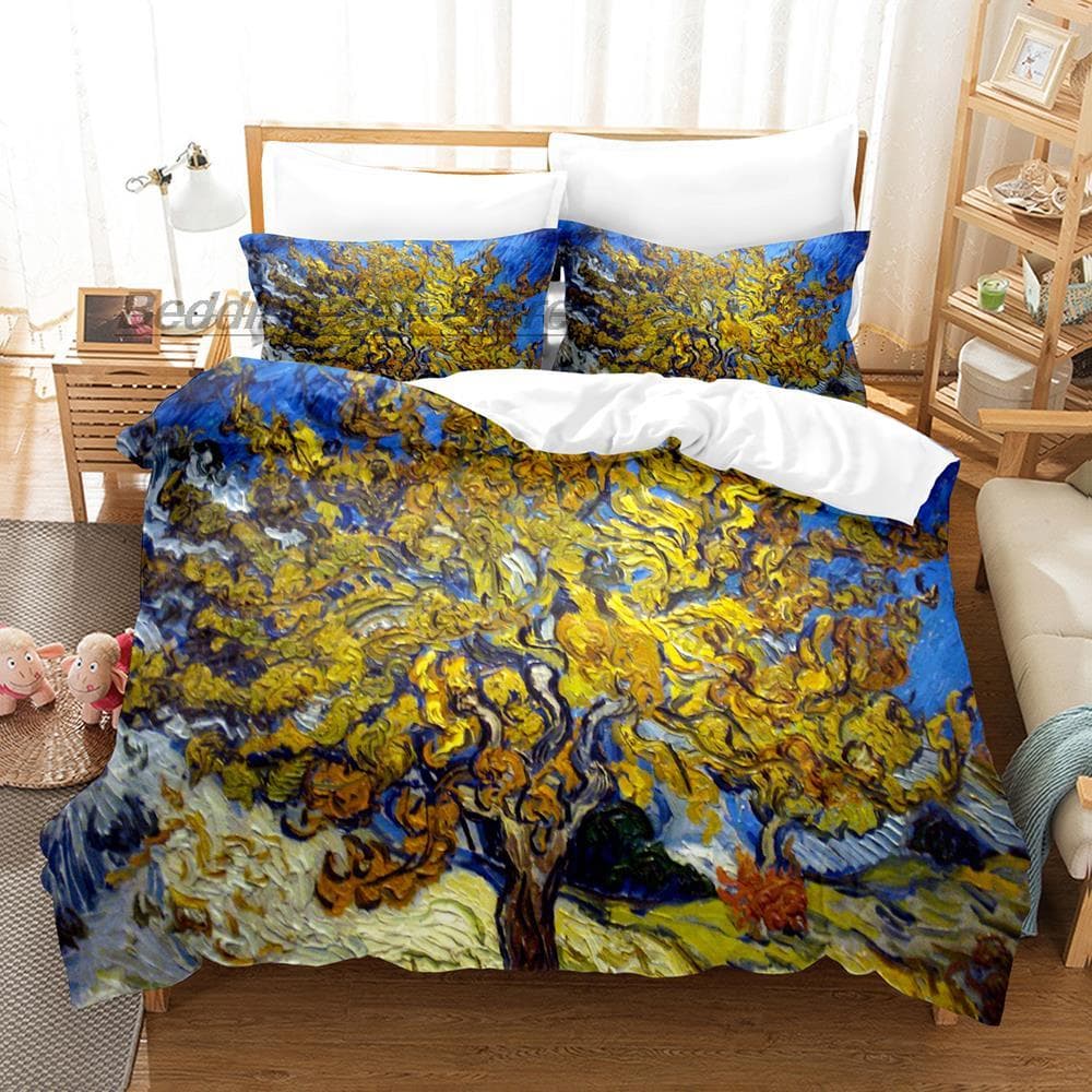 Van Gogh Bedding Set Single Twin Full Queen King Size Bed Set Aldult Kid Bedroom Duvetcover Sets 3D retro classic bed sheet set AU Single(140x210cm)