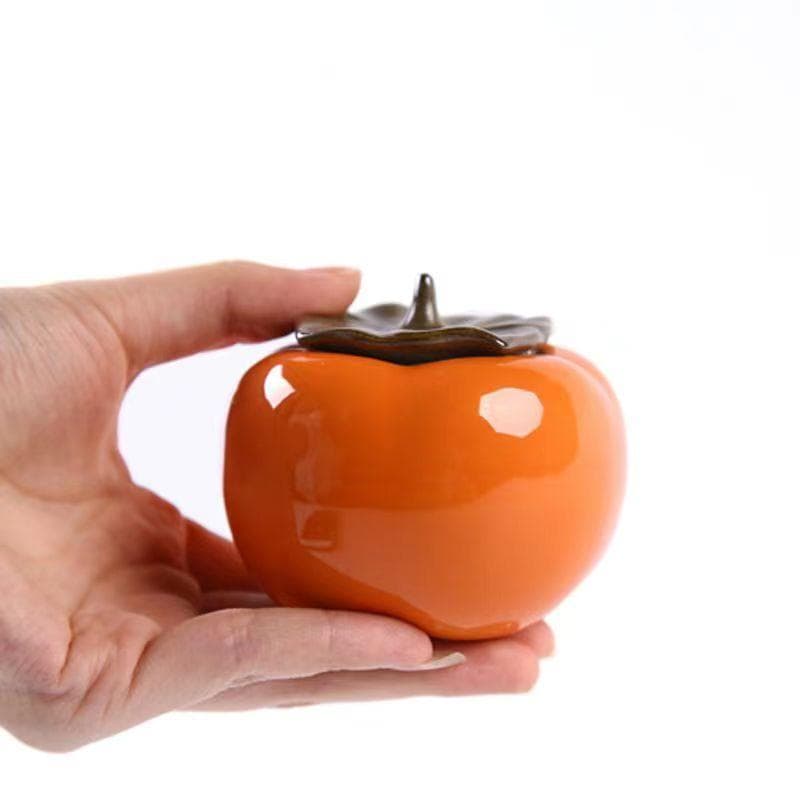 Ceramic Persimmon Tea Caddy – Jingdezhen Porcelain Sealed Canister for Candy, Spices, and Food Storage 8x7cm