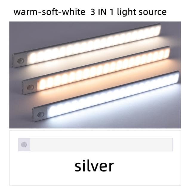 Ultra Thin Intelligent Human Body Induction Led Light Strip Wireless Magnetic Wardrobe Light Strip Rechargeable Wine Cabinet Cabinet Light Strip 10CM silver