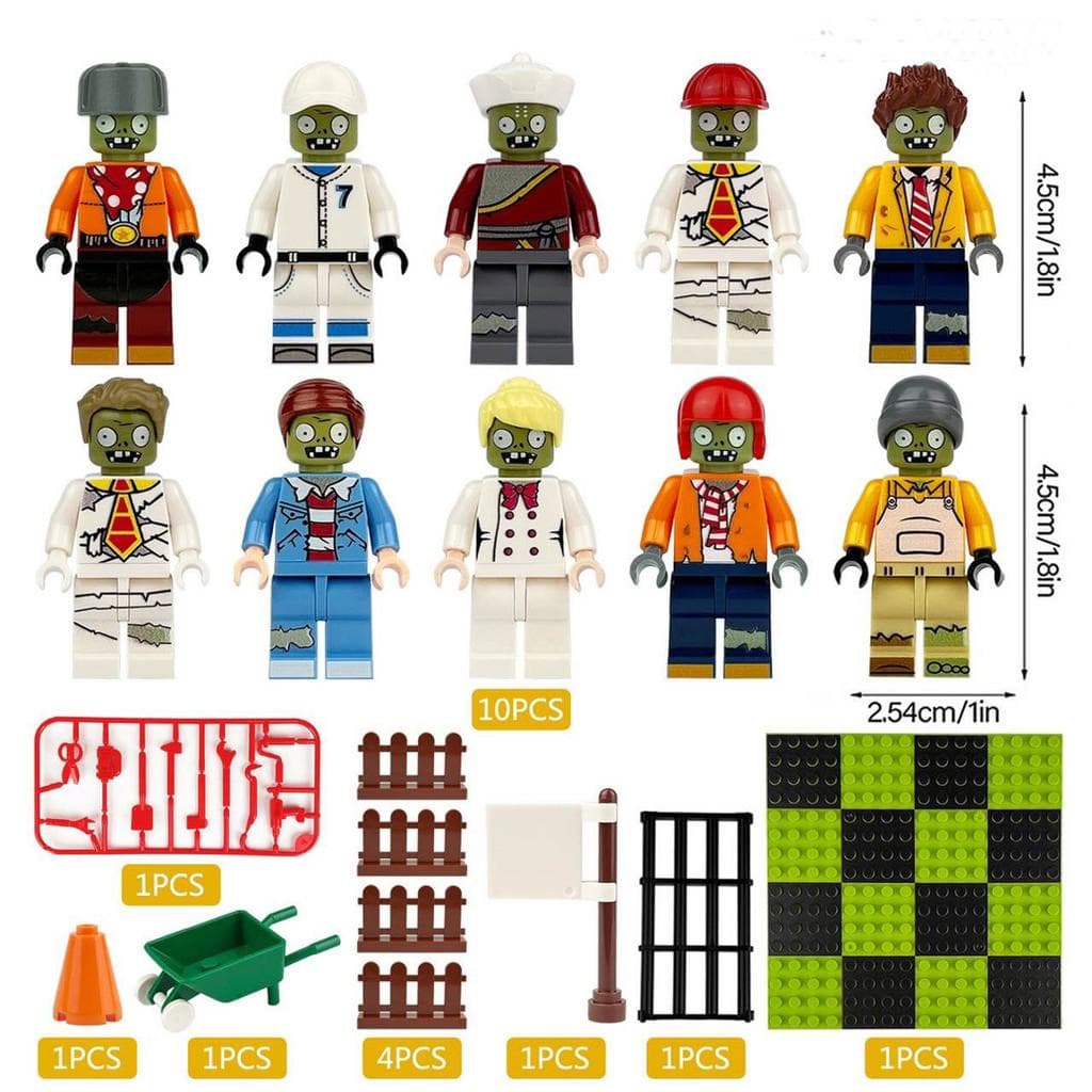 10PCS PVZ Minifigure Cartoon Anime Model Educational Small Pellet Assembly Building Block Figures Toys Children Gifts 840077