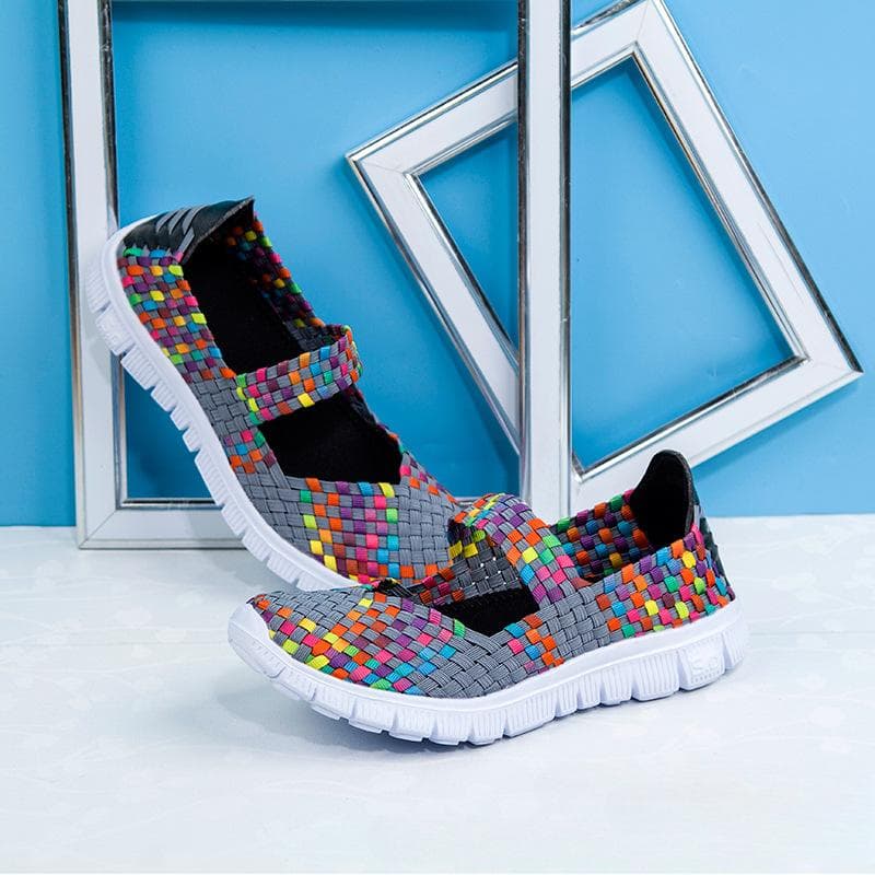 Women's Casual Flats Slip On Comfort Loafers Handmade Elastic Woven Shoes Lightweight Breathable Mary Jane Sneakers Nurse Shoes Womens Summer Sandals 36