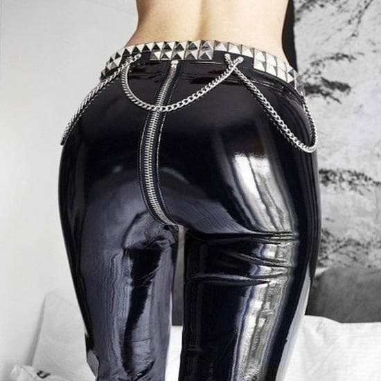 Patent Leather Zipper Crotch Leggings - Sexy Nightclub Stagewear and Pole Dance Costume XXL black