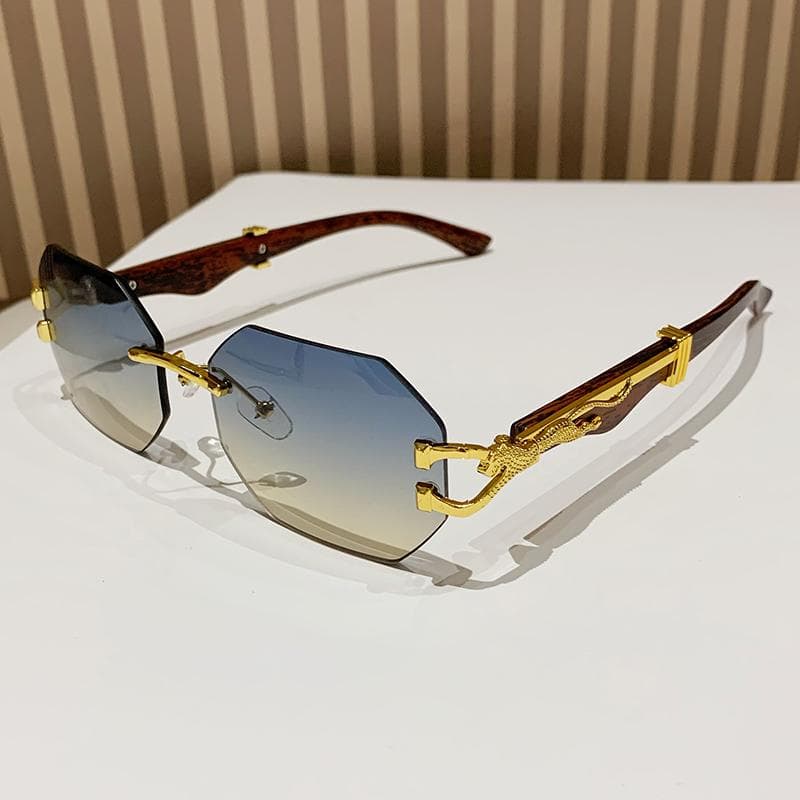 Vintage Polygonal Metal Frame Sunglasses Leopard Design Temples Unisex Outdoor Party Vacation Travel