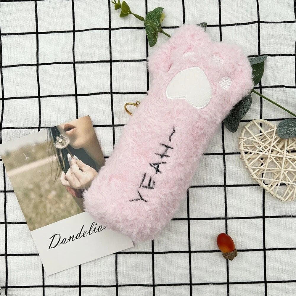 1 Piece Kawaii Cute Cartoon Cat Paw Pen Pencil Bag School Office Supplies Stationery Makeup Pouch Cosmetics Case pink