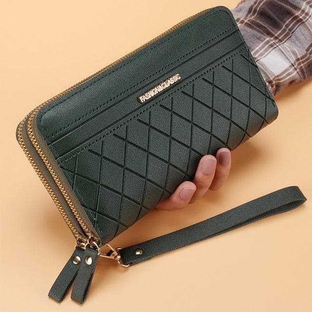 Double Zipper Long Wallet For Women Simple Female Purses Coin Purse Card Holder Fashion Retro Large Capacity green